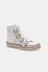Beast Fashion Edgy Multi-Buckle Studded Platform Sneakers for Height & Comfort